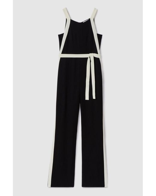 Reiss Salma - Black/white Contrast Trim Belted Jumpsuit
