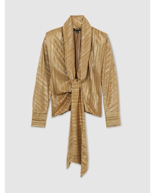 ATELIER Black Metallic Plissé Tie-Front Shirt