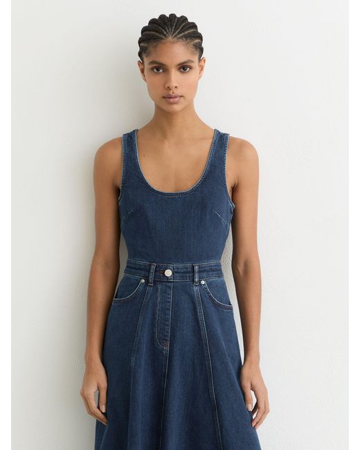 Reiss Rosie - Indigo Blue Denim Sleeveless Waisted Midi Dress, Us 0
