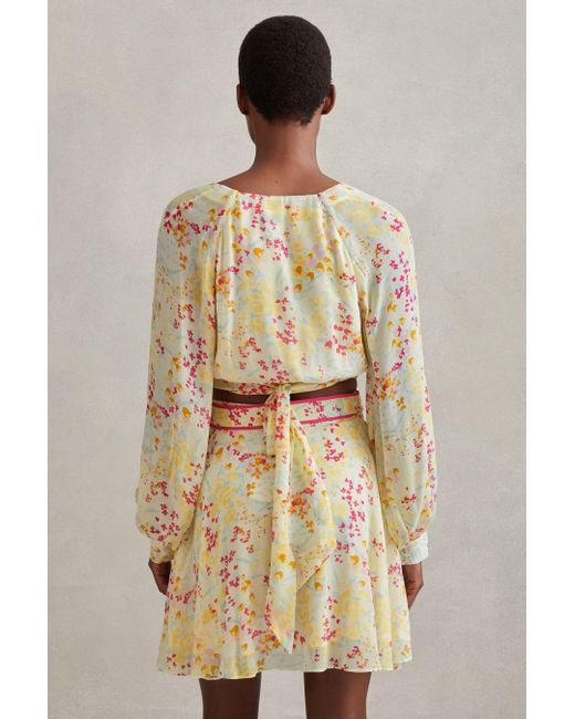 Reiss Natural Lyla - Pink/yellow Floral Print Tie Waist Mini Skirt