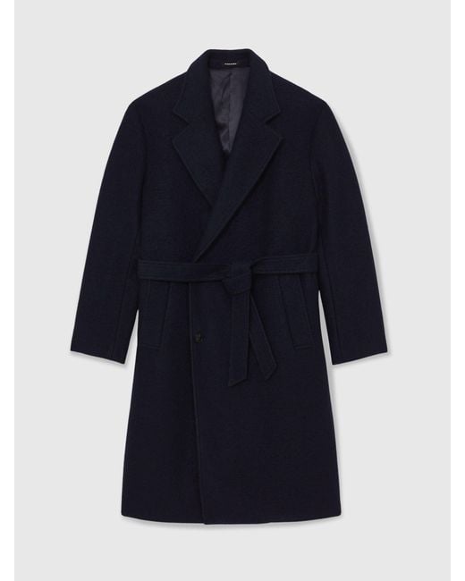 Reiss Blue Bouclé Double-Breasted Overcoat Wool-Blend for men