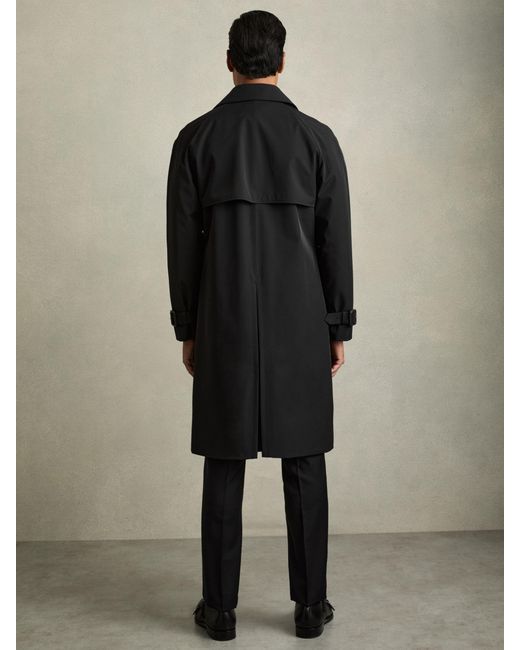 Reiss Blue Scramble - Black Double Breasted Long Trench Coat, S for men