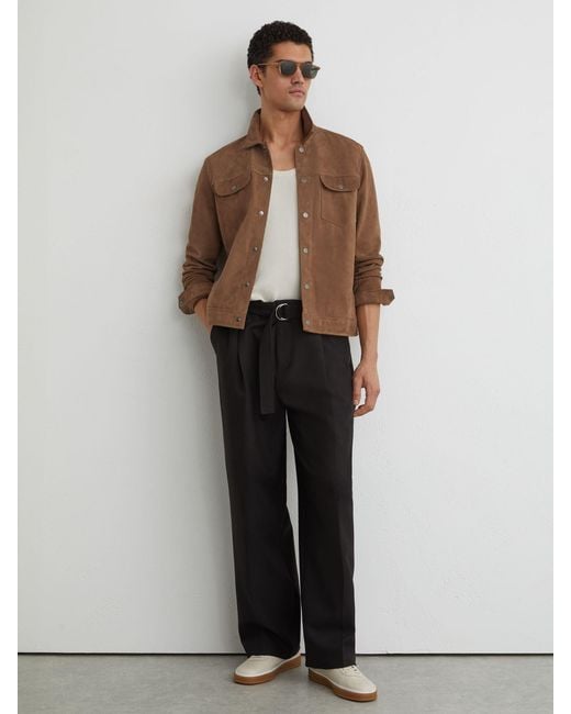 Reiss Brown Suede Press-Stud Twin-Pocket Jacket for men