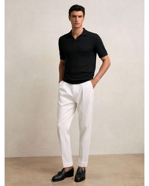 Reiss Black Merino Wool Open Collar Polo Shirt for men