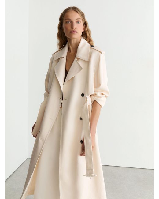 Reiss White Double-Breasted Trench Coat With Linen
