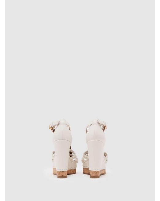 Reiss Gray Leather Plaited-Strap Wedge Sandals