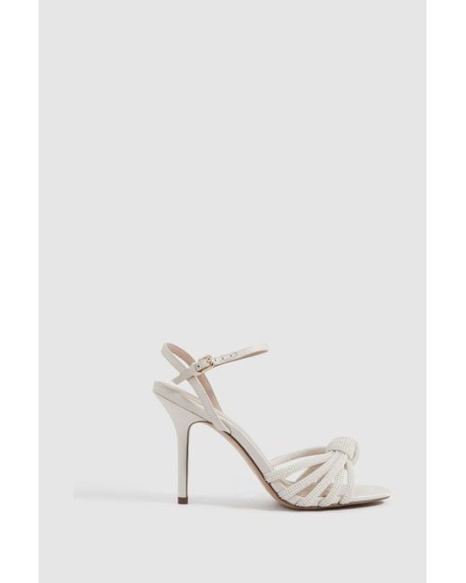 Reiss White Estel - Cream Strappy Pearl Heeled Sandals
