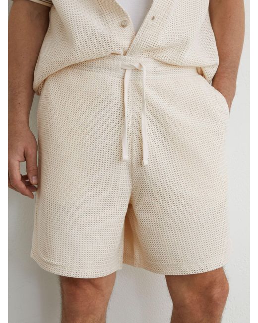 Reiss Natural Cotton-Blend Side-Tape Crochet Shorts for men