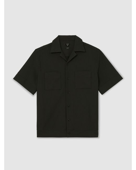 Reiss Black Ribbed Cuban-Collar Shirt for men