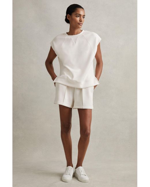 Reiss Natural Joanna - Ivory Modal Blend Drawstring Co-ord Sweat Shorts, S