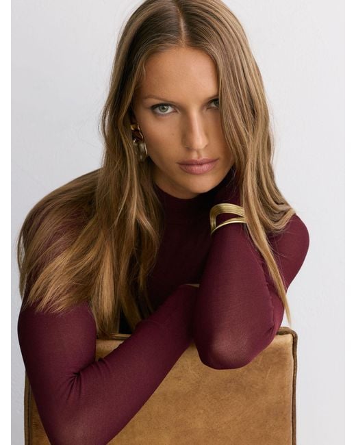 Reiss Purple Sheer-Detail Long-Sleeve Knitted Top