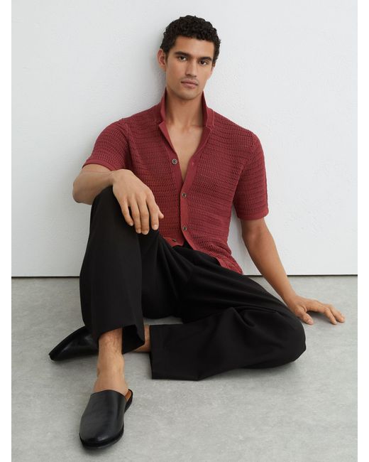 Reiss Red Buzzard Open-Knit Button-Through Shirt for men