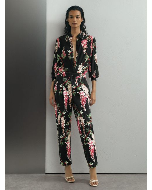 ATELIER Gray Silk-chiffon Floral-print Black Shirt