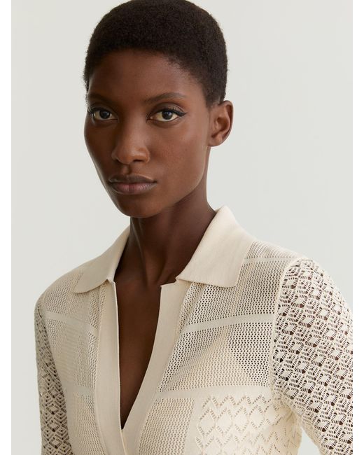 Reiss Natural Pointelle-Knit Panelled Midi Dress