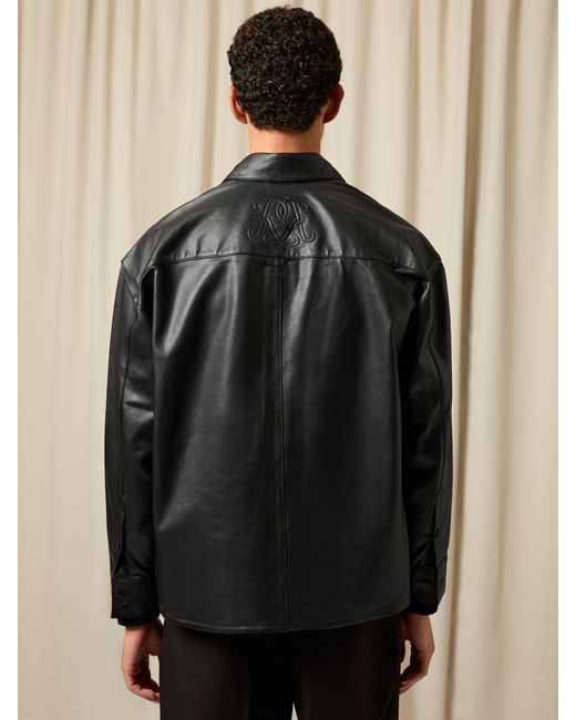 Reiss Black Monogram Embossed Leather Jacket Relaxed-Fit for men