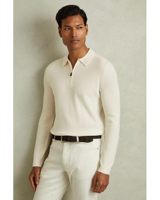 Reiss Natural Regis - Off White Wool Half-zip Polo Shirt, Xxl