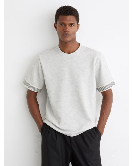 Reiss White Textured Tape-Cuff T-Shirt With Cotton for men
