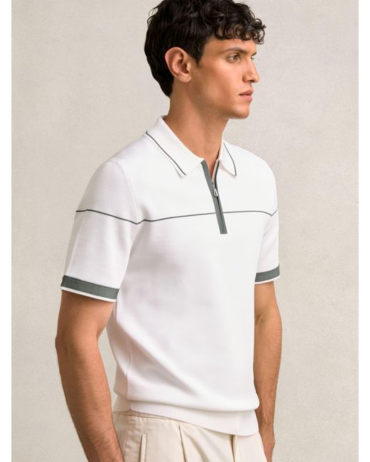 Reiss White Half Zip Tipped Polo Shirt for men