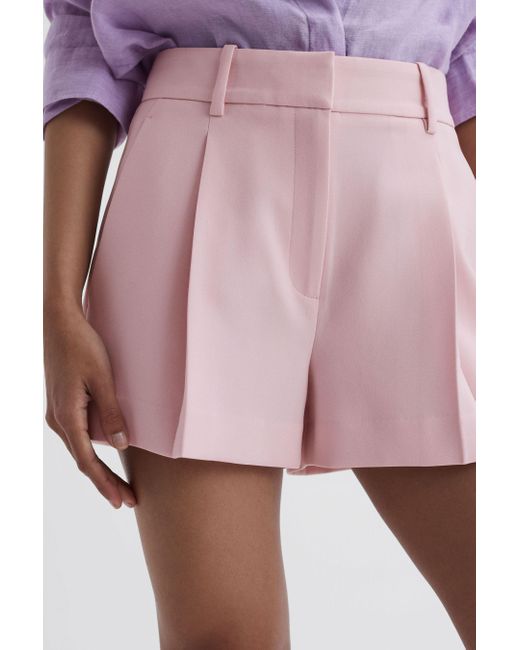 Reiss Marina - Pink Pleated Tailored Shorts