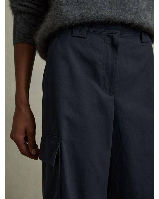 Reiss Blue Cotton-Tencel Wide-Leg Combat Trousers