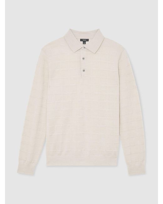 Reiss White Pallas - Ecru Check-texture Long-sleeve Polo Jumper With Wool, Xxl for men