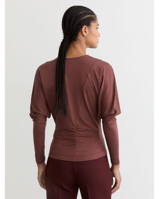 Reiss Red Ruched Jersey Long-Sleeve Top