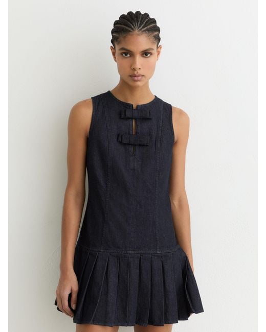 Reiss Blue Sleeveless Pleated Denim Mini Dress