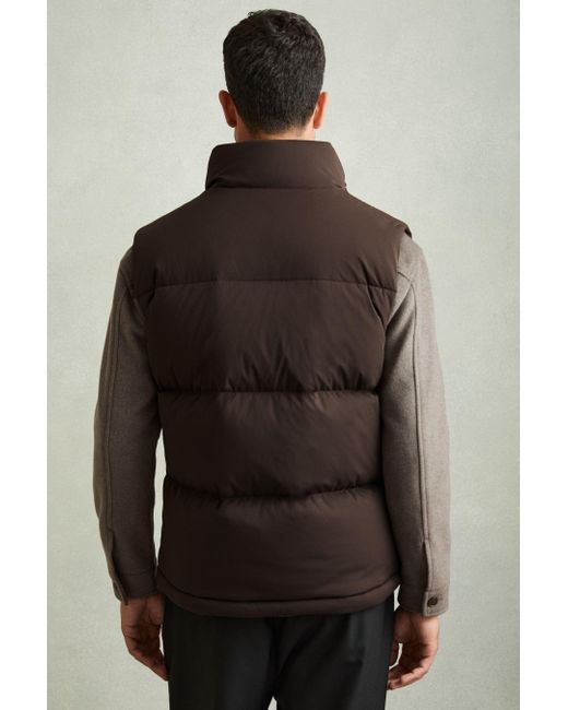 Reiss Brown Quilted-Shell Zip-Through Gilet for men