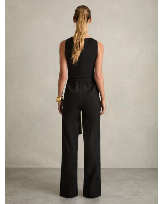 Reiss Black Eva Sleeveless Jumpsuit Plain