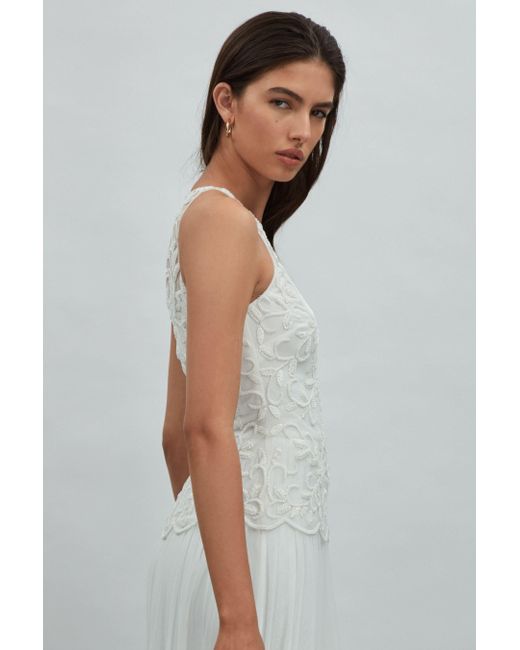 Raishma White Embellished High Neck Maxi Dress