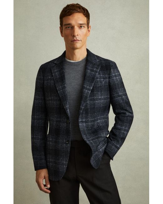 Reiss Gray Granite Blazer Acrylic Checked for men