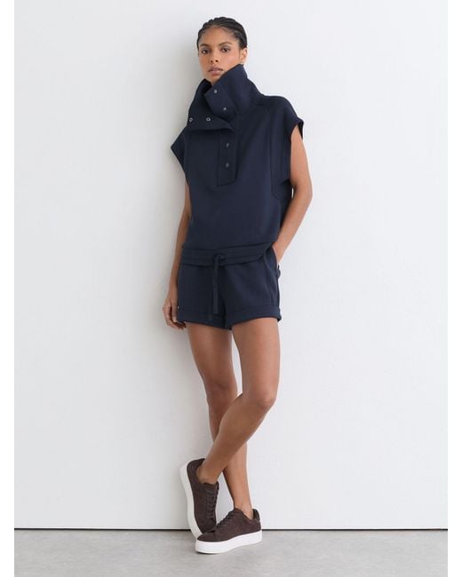 Reiss Blue Premium Interlock Sleeveless Collared Top