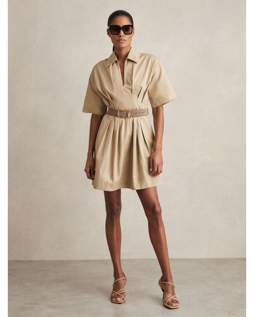 Reiss Natural Cotton Pleated Shirt Dress