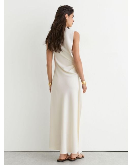 Reiss White Drape-Detail Sleeveless Midi Dress