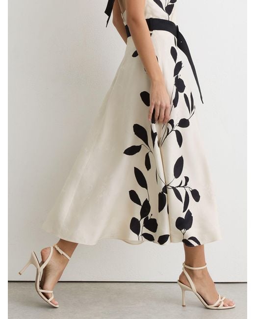 Reiss Natural Jacquard Printed Halterneck Midi Dress