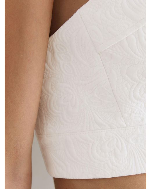 Reiss White Cotton-Blend Jacquard Crop Top