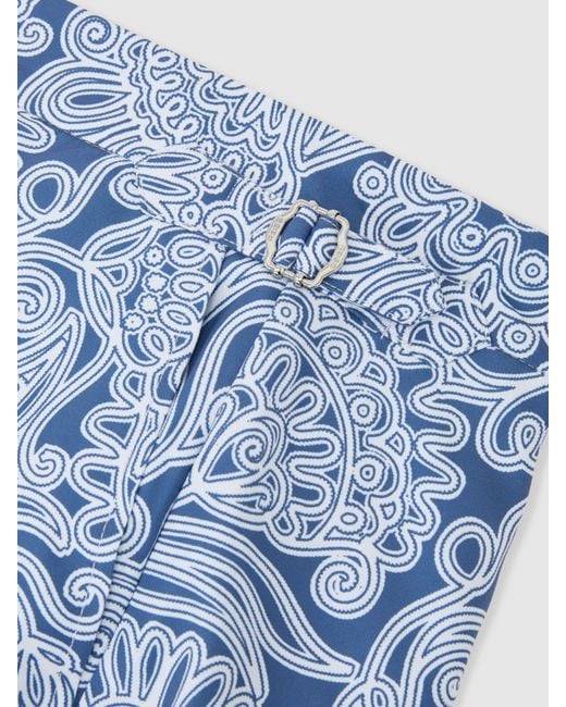 Reiss Fallow - Airforce Blue Paisley-print Side-adjuster Swim Shorts, S for men