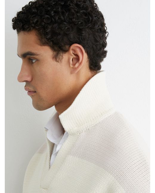 Reiss Gray Off & Oatmeal Melange Cotton-Blend Open-Collar Rugby Jumper for men