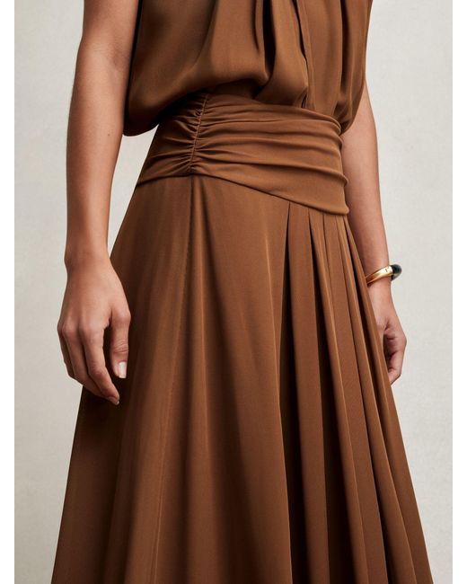 Reiss Brown Jersey Ruched-Waist Maxi Skirt