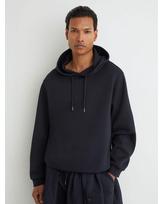 Reiss Blue Premium Interlock Relaxed-Fit Hoodie for men