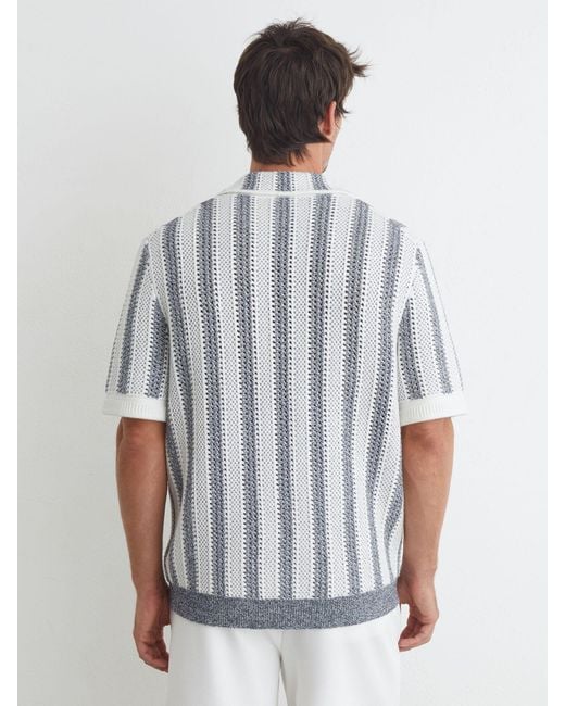 Reiss Gray Soft & Cotton-Blend Crochet Stripe Polo Shirt for men