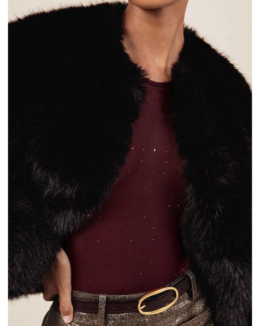 Reiss Red Crystal-Embellished Mesh Bodysuit