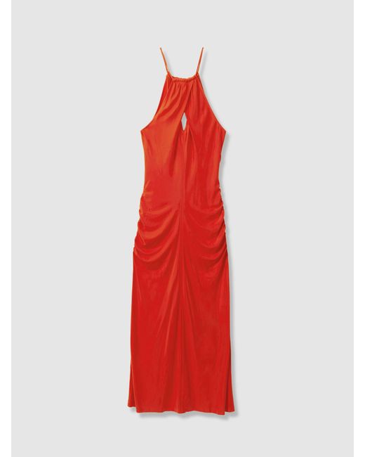 Reiss Red Kia Halter-Neck Cut-Out Woven Maxi Dress