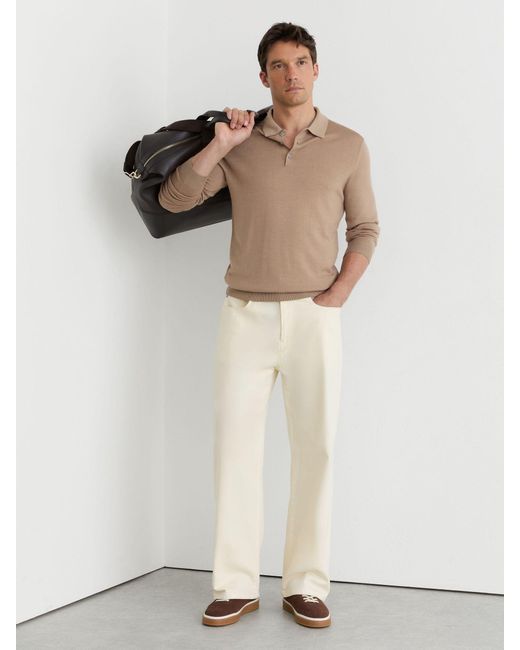 Reiss Natural Pigment-Dyed Merino Wool Long-Sleeve Polo for men