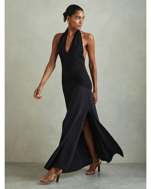 Reiss Blue Rene - Navy Hybrid Knit Midi Dress, L (us 12-14)