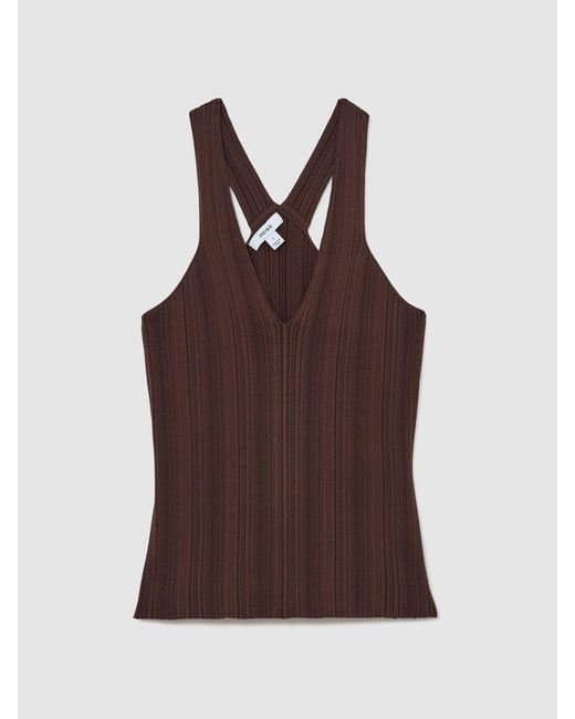 Reiss White Harris - Chocolate Brown Pleated Knit V-neck Vest, S (us 4-6)