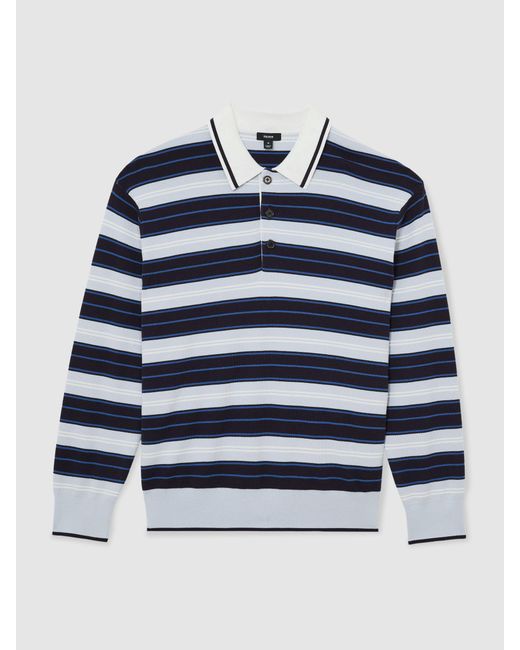 Reiss Blue Rugby-Stripe Half-Button Jumper for men