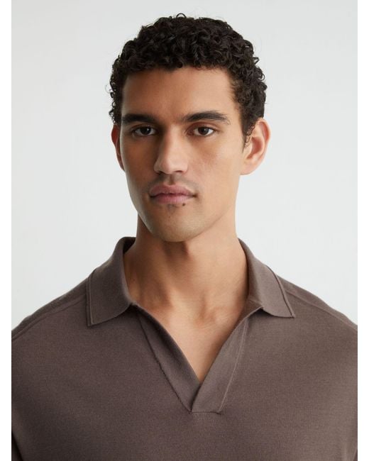 Reiss Brown Merino Wool Relaxed Polo Jumper for men