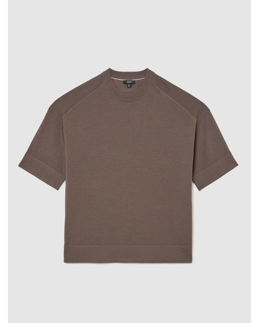 Reiss Brown Merino Wool Relaxed Knit T-Shirt for men
