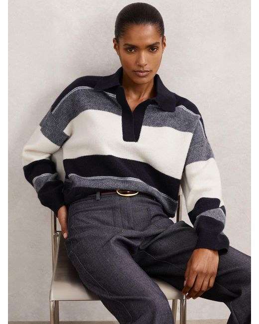 Reiss Multicolor Cream Wool-Cashmere Stripe Collared Jumper